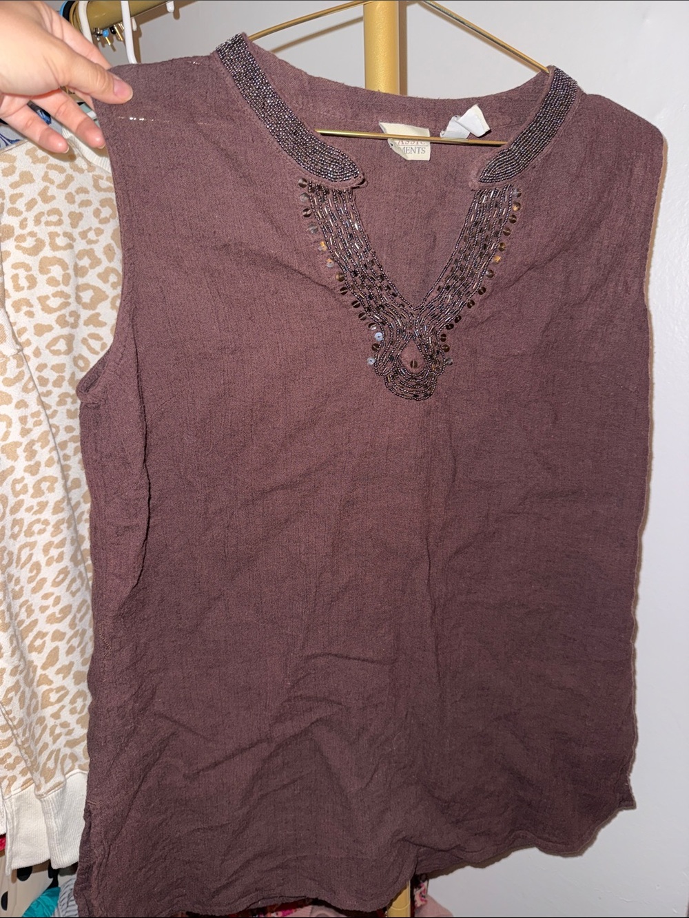 Classic Elements Brown Beaded Sleeveless Tunic Camisole